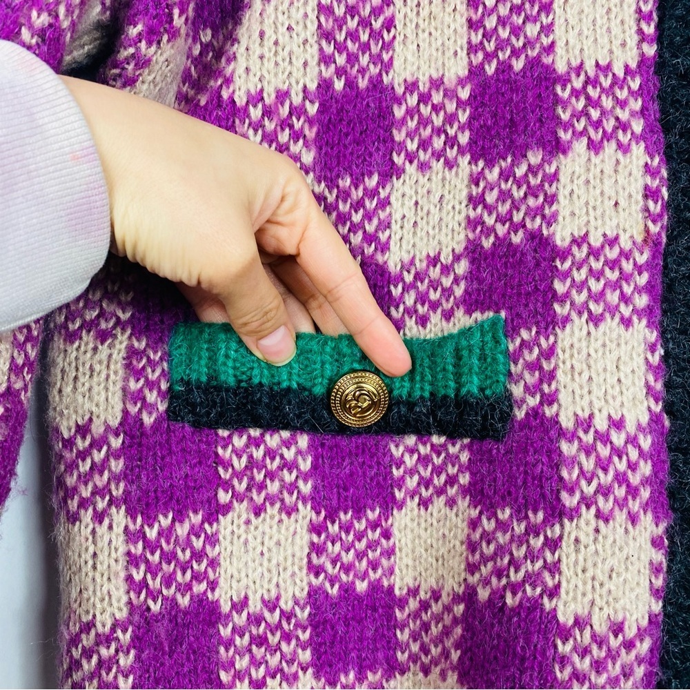 Color Contrast Plaid Knit Cardigans​ - Picture 2 of 4
